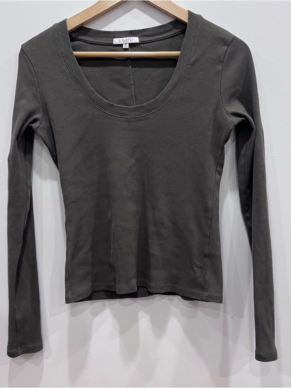 Z Supply Ribbed Long Sleeve Scoop Neck Top Green Y2K 90s Medium EUC